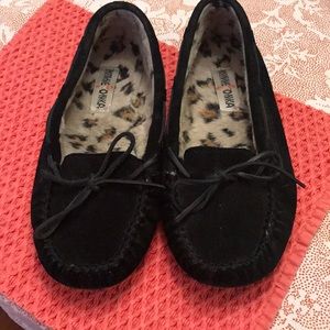 Minnetonka black suede moccasins